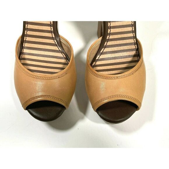 Splendid Nude Pink Platform Sandal Size 7.5 US Ankle Strap Faux Wood Chunky Heel - Picture 11 of 12